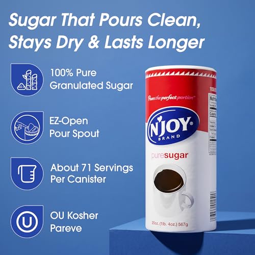 Image of N'Joy Pure Sugar, Pack of 6 Canisters with EZ-Open Pour Spout (20 oz each) | Smooth Granulated Sugar for Coffee Bars, Cafes, Restaurants and Canister for Office, Shelf Stable and No Refrigeration Needed