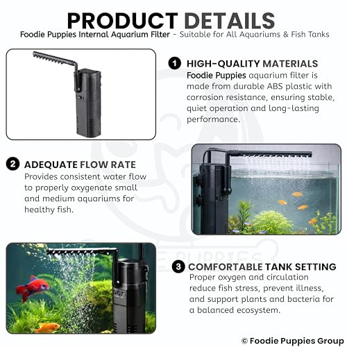 Image of Foodie Puppies 2-in-1 Aquarium Internal Filter Pump (6W) for Fish Tanks | 450 L /H Adjustable Flow, Oxygenation & Biochemical Filtration | for Freshwater Tanks up to 60L
