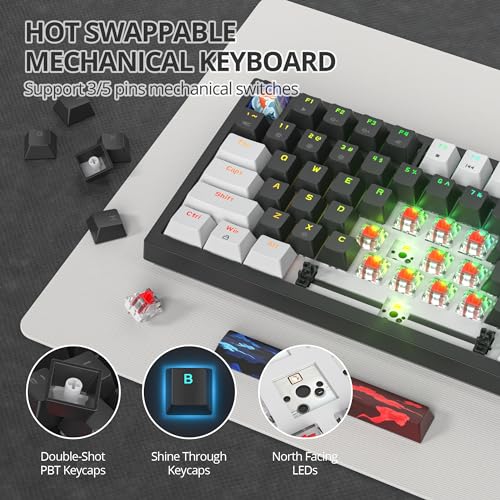 Image of 75% Mechanical Gaming Keyboard - Hot Swappable RGB Backlit Custom Keyboard with Knob, Gasket Mount USB Wired, 82 Keys (White, Black, Linear, Red Switch)