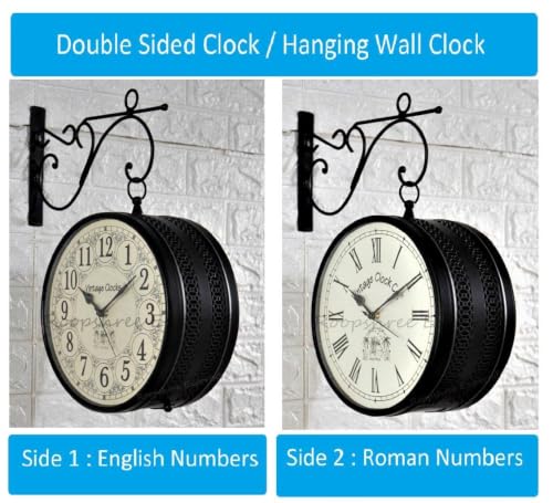 Image of Vintage Clock Handcrafted Double Side Black Wall Clock 1 Year Warranty / 65701-8-HR