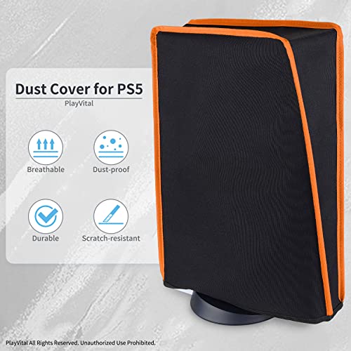 Image of PlayVital Black Nylon Dust Cover for PS5, Soft Neat Lining Dust Guard for PS5 Console, Anti Scratch Waterproof Cover Sleeve for ps5 Console Digital Edition & Disc Edition - Orange Trim