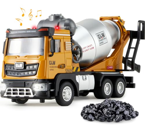 Tacobear Baustellen Fahrzeuge Spielzeug Set 1:40 Metall Baufahrzeuge LKW Auto Spielzeug Kinder Baustellenfahrzeuge mit Sound und Licht Lastwagen Spielzeug Geschenk Jungen 3 4 5 6 Jahre (Betonmischer)