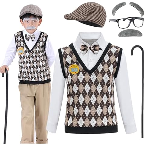 ZeroShop 100 Days of School Old Man Costume for Boys Grandpa Old Person Sweater Vest for Kids,6 Cover