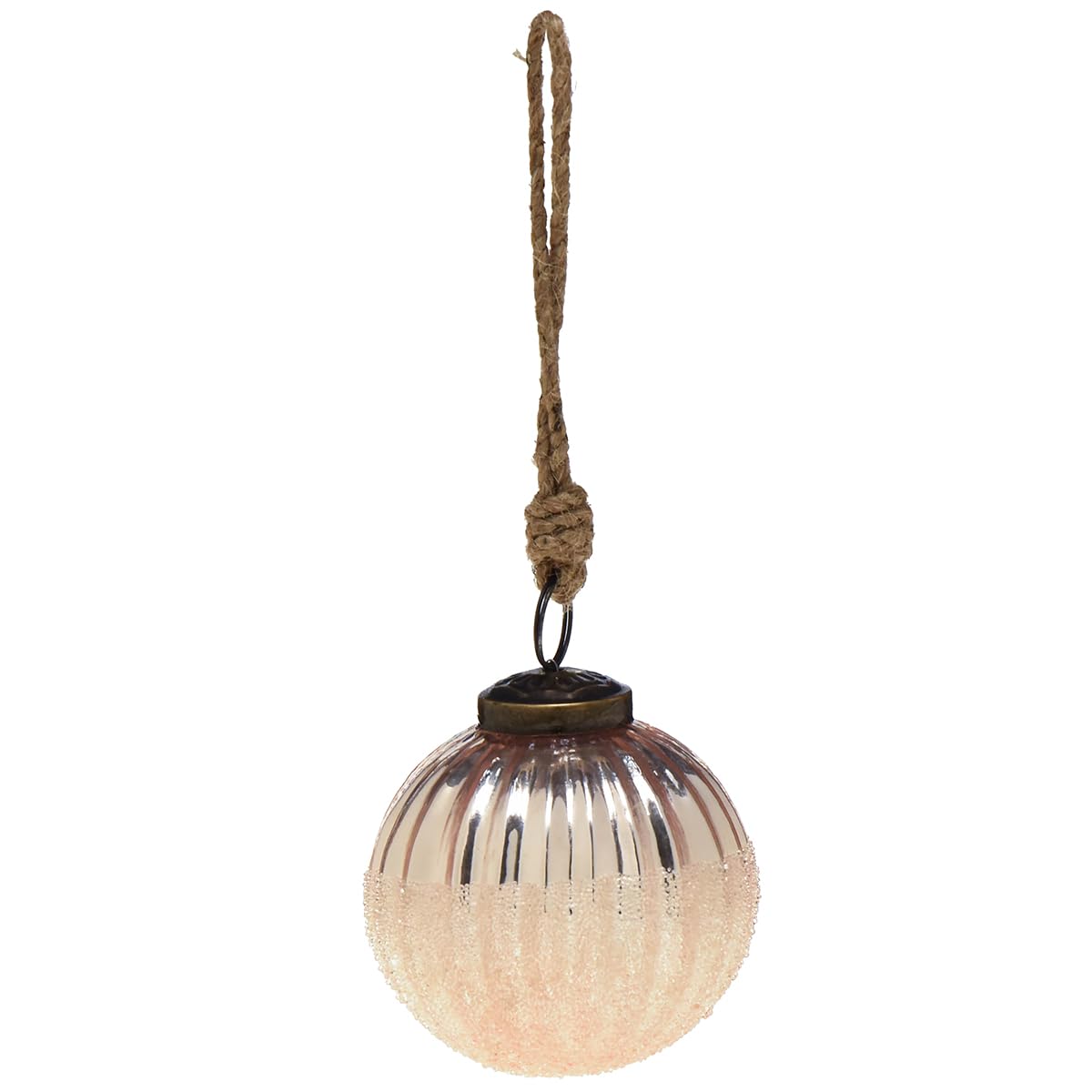 Viana Rosa Vintage Weihnachtskugeln Ø7cm – 6er Set aus Glas mit silbernem Schimmer und Jutekordel – Exklusiver Christbaumschmuck