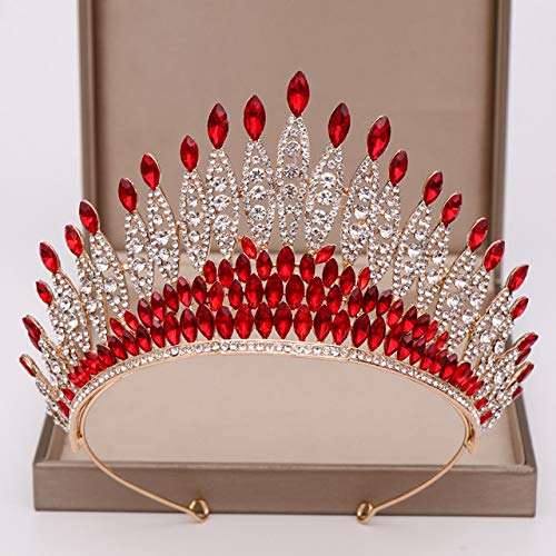 Trendy Silver Color Rhinestone Crystal Queen Big Crown Bridal Wedding Tiara Women Beauty pageant Bridal Hair Accessories Jewelry (Red)