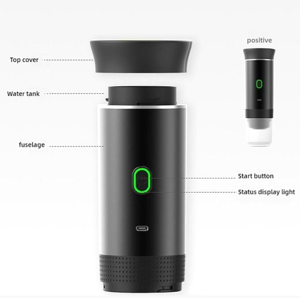Genérico Mini Cafetera Portatil, 3 En 1, InaláMbrica, Autocalentable, Cafetera 12v, Mini Cafetera Para Llevar Para Camping, Senderismo, Viajes Y Uso DoméStico (negro)