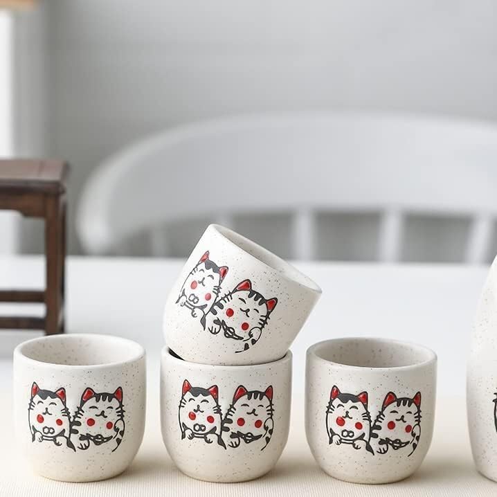Juego de sake de cerámica de alta calidad estilo vintage con tazas para vajilla de sushi 6