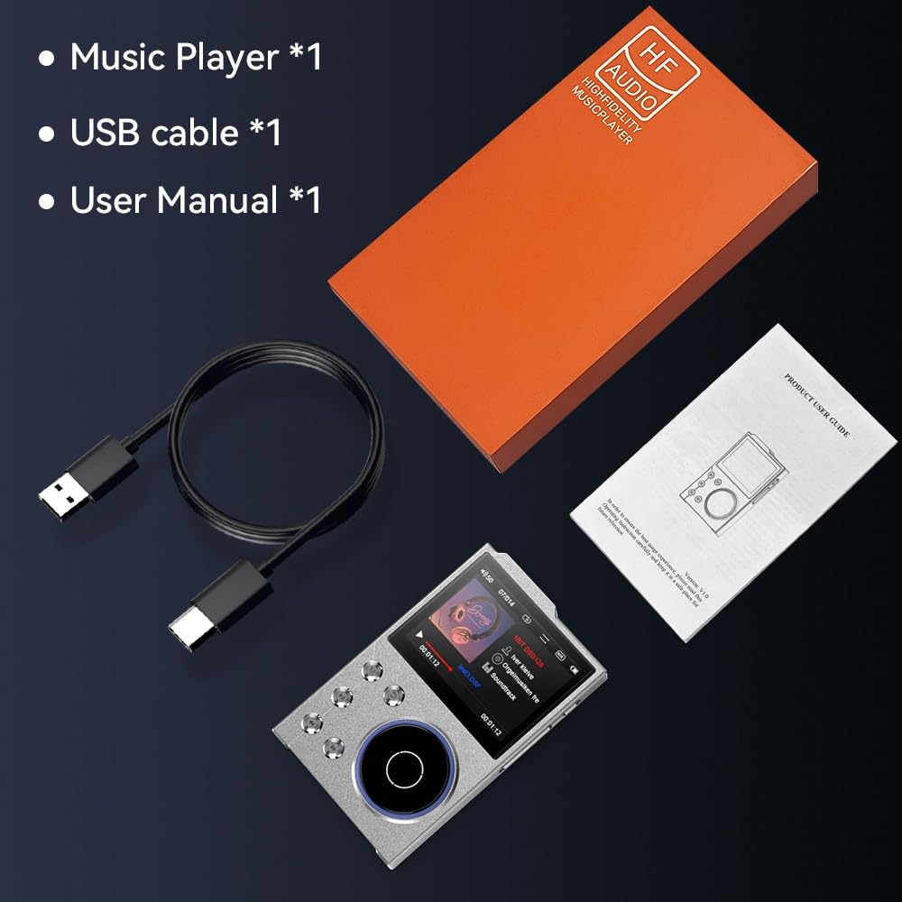 Lettore MP3 portatile TFT da 2,4 pollici con Unibody in lega di zinco, SNR 93 dB, slot per schede TF (fino a 128 GB), WAV/FLAC/APE/DSD256 audio senza perdite, principianti e anziani
