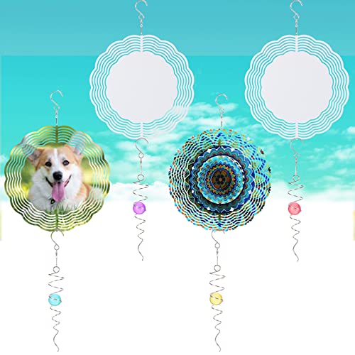 4Pcs 10Inch Sublimation Wind Spinner Blanks For Yard And Garden, 3D Metal Hanging Wind Sculpture With Gazing Ball Spiral Tail, Diy Crafts Ornaments Wind Chimes For Indoor Outdoor Porch Garden Yard #TOP1