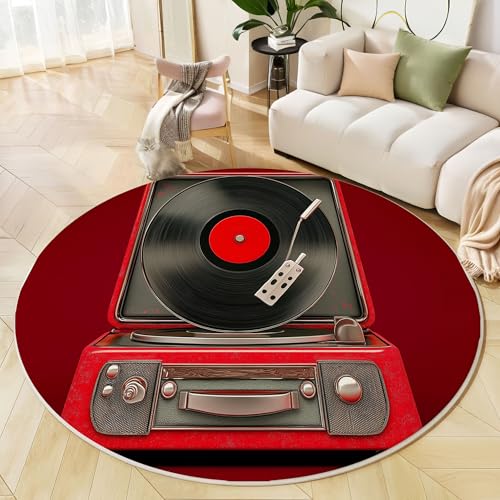 Tapis antidérapant lavable rouge 120cm style musical rétro