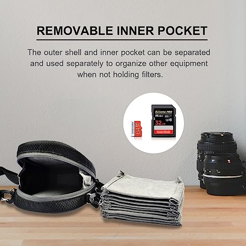 8 Pockets Lens Filter Case with Shoulder Strap, Nylon Dustproof Camera Lens Filter Pouch Case for Round Filters Up to 95mm - Image 4