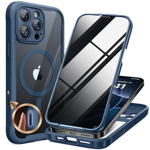 Image of miracase Privacy for iPhone 16 Pro Max Case, 25 Anti-Spy, Blue | Built-in Privacy Screen Protector, Compatible with MagSafe, Full Camera Protection, 360 Full Body Shockproof Phone Case 6.9 inch