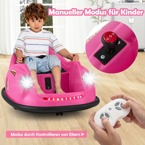 COSTWAY 12V Autoscooter Kinder, Elektro Bumper Car mit Fernsteuerung & LED-Lichtern & Musik, Kinderauto 360-Grad Drehung, für Kinder von 2–5 Jahren (Rosa) – Bild 4