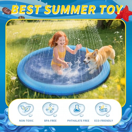 CNMTCCO Hundepool 100cm,Faltbarer Splash Sprinkler Pad,Planschbecken für Hunde,aufblasbarer Verdickt Wasserspielmatte,für Sommer Garten Strand & Pool Hinterhof Hundesprinkler Wasserspielzeug