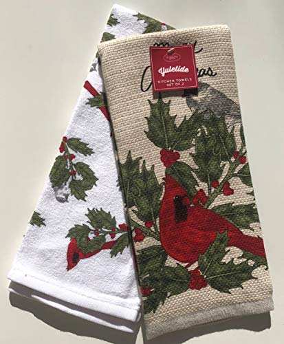 St. Nicholas Square Christmas Kitchen Dish Towels 100% Cotton Red Cardinal Holiday Print - Set Of 2 #TOP3