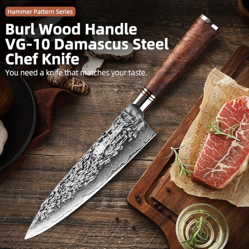 FINDKING Damascus Koksmes 19 cm, VG-10 Staal, Burl Hout - Afbeelding 3