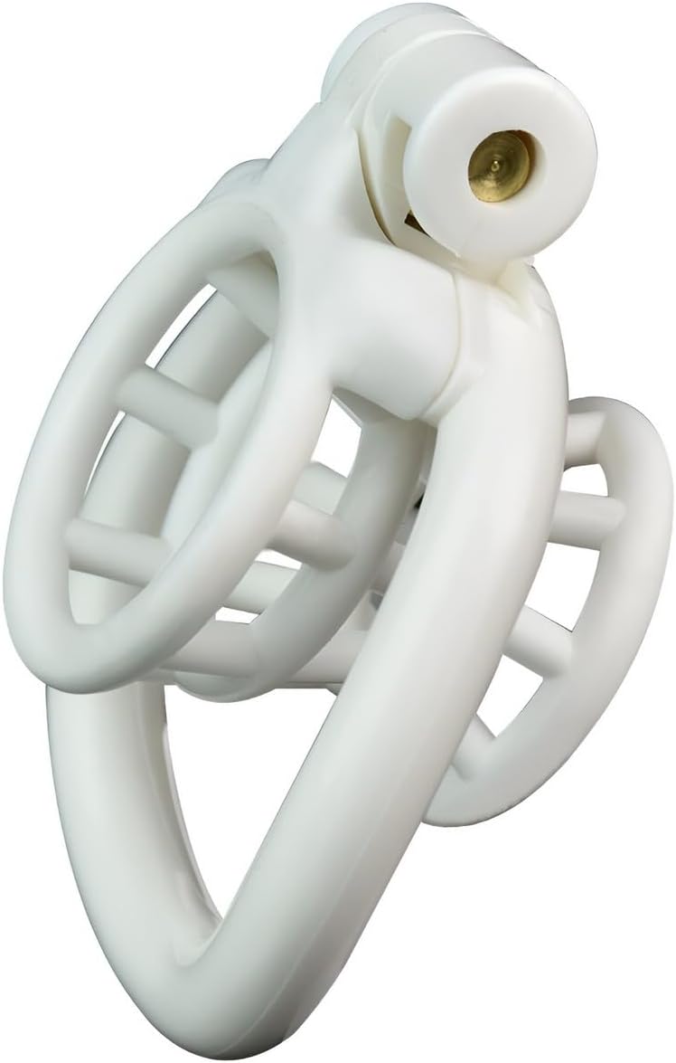 Male Chastity Device Cock Cage, Small Lightweight White Resin Chastity Cage with 4 Different Sizes Removable Plastic Rings 2 Keys，Adult Sex Toys for Sissy (Inside Diameter:32mm/1.26in)
