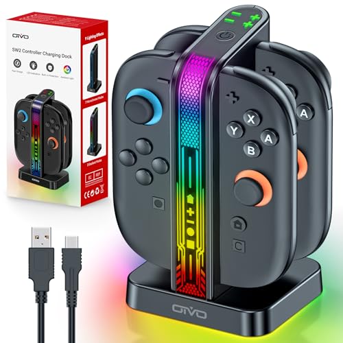 Image of Switch 2 Controller Charger Dock for 2025 Nintendo Switch 2 JoyCon, 2.5H Fast Magnetic Charging Station with LED RGB & Indicator, Compact Joy-Con 2 Detachable Charging Accessories with Cable Protector