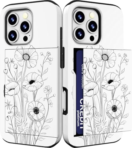 IWONE for iPhone 13 Pro Case - Black Plant Flower Line