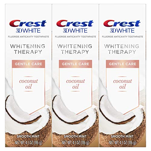 Crest Coconut Oil 3D White Toothpaste, Whitening Therapy Gentle Care with Fluoride, Smooth Mint, 3 Count