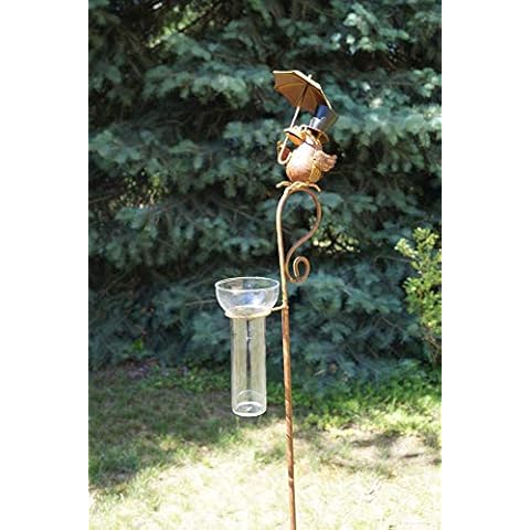 amicaso Regenmesser lustiger Rabe mit Regenschirm Gartendeko Niederschlagsmesser Wetterstation Metall Cover