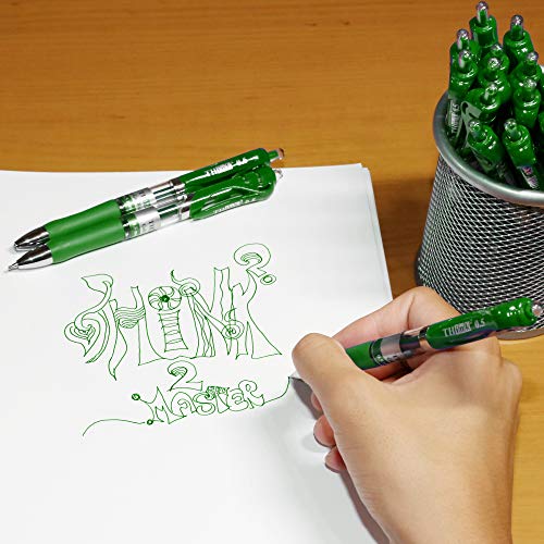 Image of [24 Pens - Green Ink] Think2 Retractable Gel Pens. (24 Green) Fine Point (0.5mm) Rollerball Pens with Comfort Grip.