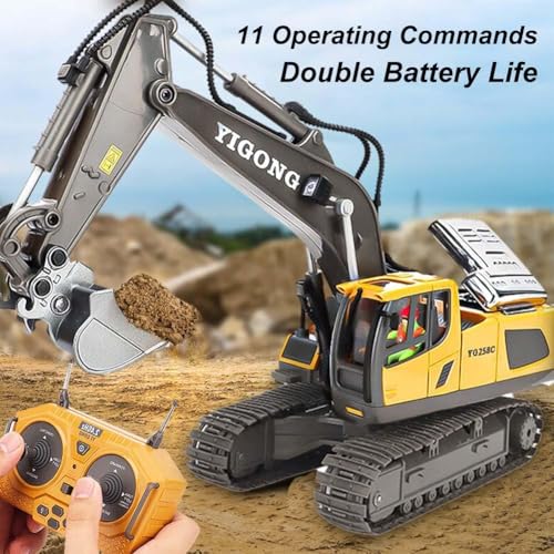 Ezweiji RC Bagger, 11 Kanal Ferngesteuertes Baufahrzeug Auto Spielzeug 1:20 Voll funktionsfähiger RC Raupenfahrzeug mit Licht, 680° Drehung und Soundeffekten(Ferngesteuerter Bagger)