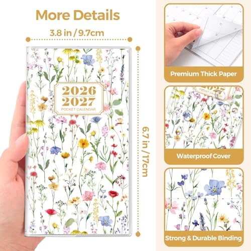 SKYDUE Pocket Calendar 2026-2027, Pocket Monthly Planner Jan 2026 - Dec 2027 for Purse, 6.7\" X 3.7\" 24-Month Small Planner, Academic Year Calendar, Compact Design with Plastic Sleeve - Thumbnail 4