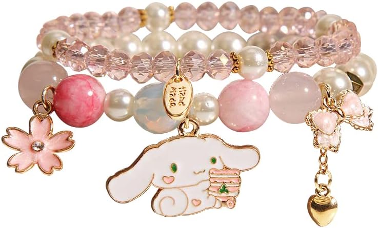 INENIMARTJ Matching Bracelets Set Crystal Beads Bracelet Cute Cartoon Elastic Beaded Pearl Bracelets Jewelry for Women Bff Friendship Gift