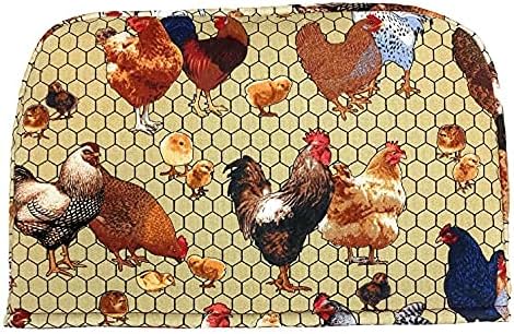 4 Slice Slot Chickens Hens Roosters Barnyard Chicken Wire Taupe Reversible Toaster Kitchen Appliance Dust Cover Cozy 11.5(l) x 7.5(h) x 11.5(w)