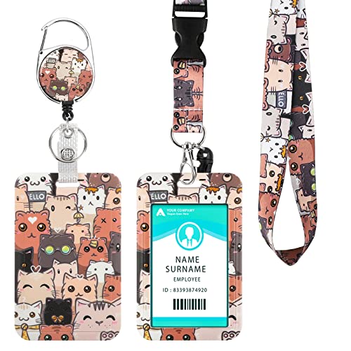 Id Badge Holder With Lanyard,Cute Cat Retractable Lanyard Id Badge Card Holders With Clip For Teacher,Nurse Office Work #TOP4