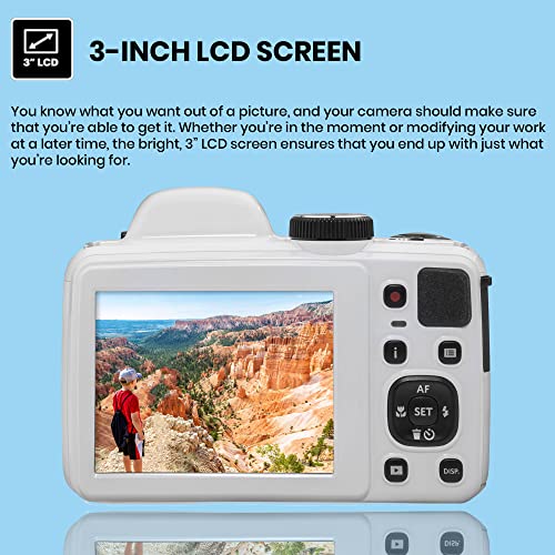 Kodak PIXPRO AZ405 Digital Camera (White) Bundle with Case, 32 GB SD Memory Card, Memory Card Wallet, Card Reader, Table Tripod, 4 AA Batteries & White Charger and Cloth