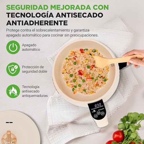 Nutrichef arrocera electrica mini, Rice cooker, Portatil, Preparador de comidas, Recubrimiento ceramico antiadherente, Panel de control digital, 6 funciones de coccion, 1.5L - imagen 5