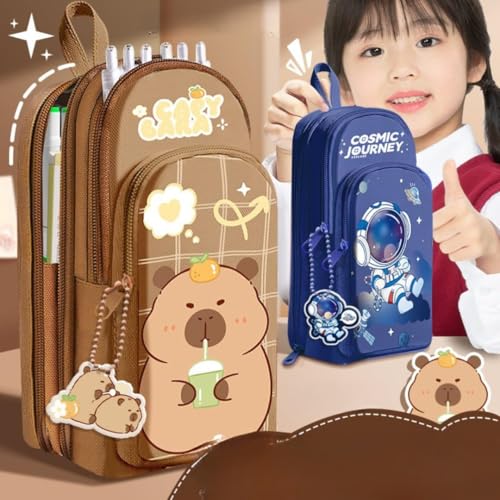 Image of Canvas Space Astronaut Pencil Case 6 Layer with 3 Compartment Cute Aesthetic Pencil Case for Boys & Girls Large Capacity Pencil Pouch for School (Cosmic Journey - Blue)