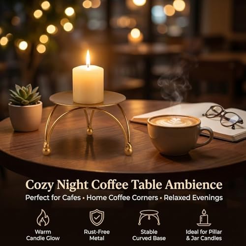 Image of Enorme Gold Metal Candle Holder | Elegant Decorative Pillar Candle Stand for Home, Office & Table Decor | Durable, Rust-Free & Modern Design Candle Holder - (Pack of - 3)