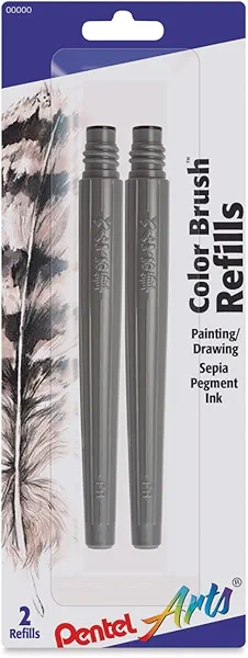 Pentel Refills Arts Color Brush, Sepia Pigment Ink, 2-pk (FRP141BP2SP)