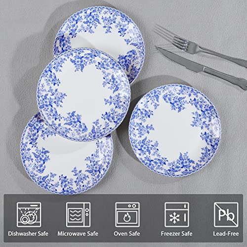 fanquare 8" Floral Bone China Dessert Plates, Blue and White Porcelain Salad Serving Plate for Pasta, Vintage Plates Set of 4 by fanquare - Used condition - Image 2