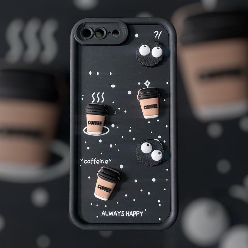 Image of Back Case Cover Compatible for iPhone 7 Plus | Pack of 2 Combo Black & Brown Case | Cute Fun Cartoon 3D Ball Coffee Silicone Case | Body Protection | Camera Protection | Shock Proof