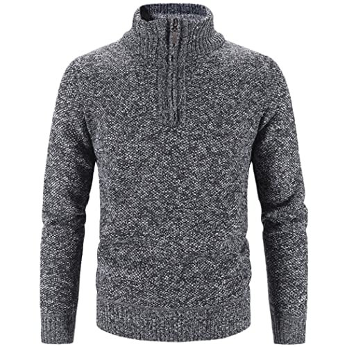 Pull tricoté épais homme gris foncé col montant zippé en taille L