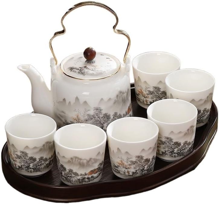 Complete Set of Household Ceramic Teapots Tea Cups Trays Afternoon Party