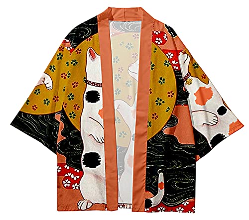 Image of LAI MENG FIVE CATS Women's Funny Cute Cat Cardigan Lightweight Kimono Loose Cover up Blouse Tops