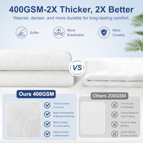 Hisheet Cooling Waterproof Mattress Protector Queen Size, 400GSM 3D Air Fabric Breathable Mattress Cover, Premium Bed Protector with Deep Pockets, Luxury Noiseless Machine Washable Bed Cover, White by Hisheet - Used condition - Image 2