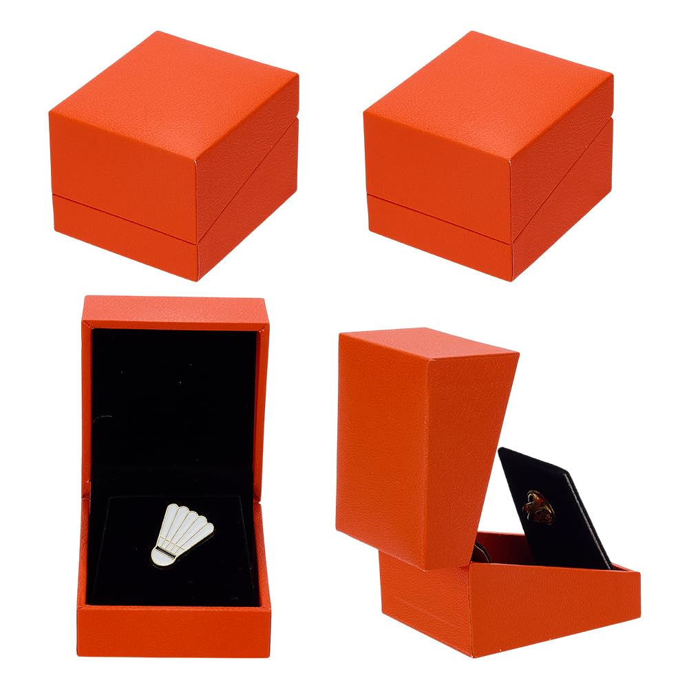 FINGERINSPIRE 4PCS Badge Display Box 4.85x5.5x4.15CM Orange Red Small Paper Lapel Pin Display Case with Velvet Inside Single Pin Box for Pins Collectibles Challenge Coins