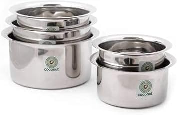 Coconut Stainless Steel Kitchen Tope Induction & Standard Utensils Cookware Set Pack of 5 - 1st Tope 750 ml, 2nd tope 1000 ml, 3rd tope 1500 ml, 4th tope 2000 ml, 5th tope 2300 ml
