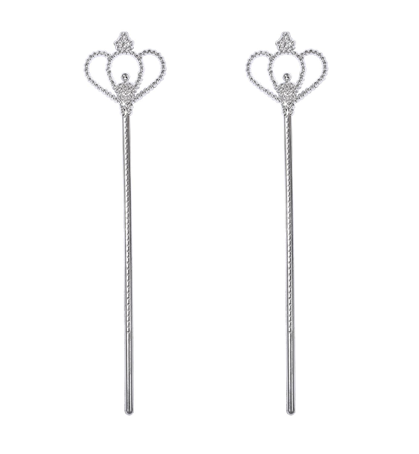 Vonokee 2 Pack Silver Princess Star Wand, Crown Wands Angel Magic Wand for Girls Birthday,Dress up and Halloween Costume Supplies (Silver Crown)