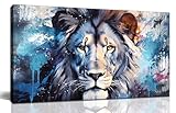 ENTANUB Lion Wall Art for Living Room, Animal Canvas Print Painting for Bedroom, Blue Picture Decor, Size 40x20 Inches