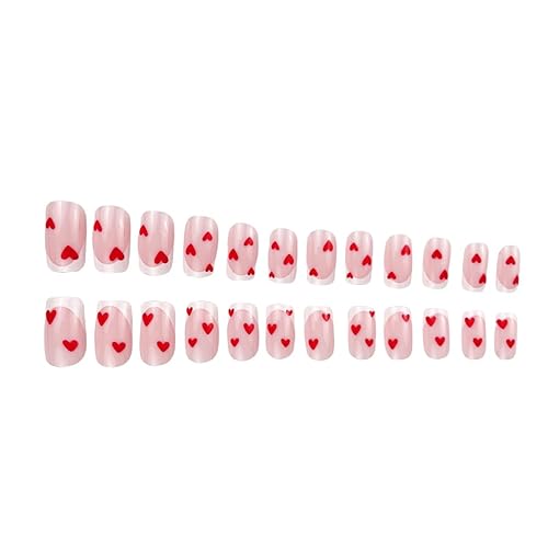 Miniatura 8 de 24 piezas de uñas francesas blancas a presión cuadradas  Uñas postizas a presión para el día de San Valentín, puntas de uñas de cobertura completa