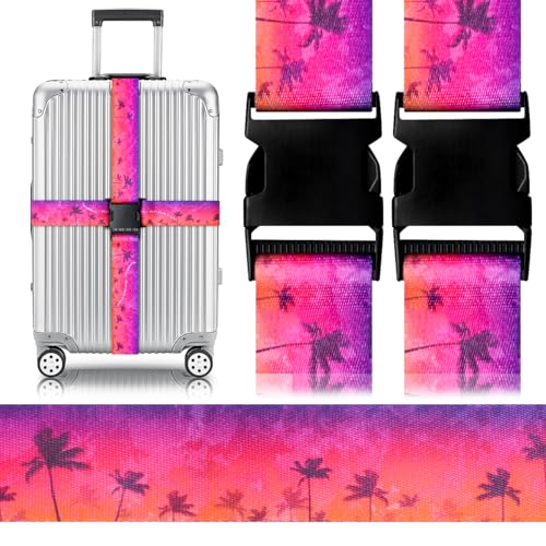 Image of Gutsdoor Luggage Straps for Suitcases Adjustable Travel Belt, Connector Holds Suitcase Bright Colorful Identifiers Travel Bag Accessories (Purple-red Tree)