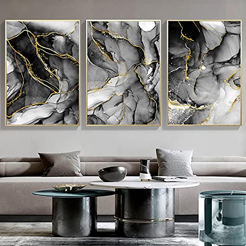 Poster marbre noir et or grand format pour sublimer le design du salon