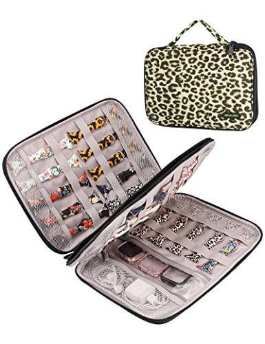 Wearlizer Watch Band Case Storage Hold 35 Straps Portable Organizer Bag Compatible with Apple Band, Pin, Headset and Other Accessories-Gray/Pink/Leopard